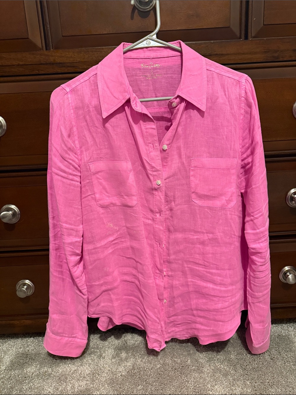 Lilly Pulitzer Hot Pink Linen Button-Up Shirt